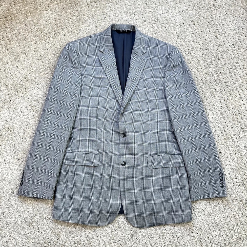 Jos A Bank Blazer 41L Long Grey Silk Wool Check Windowpane Sport Coat Jacket